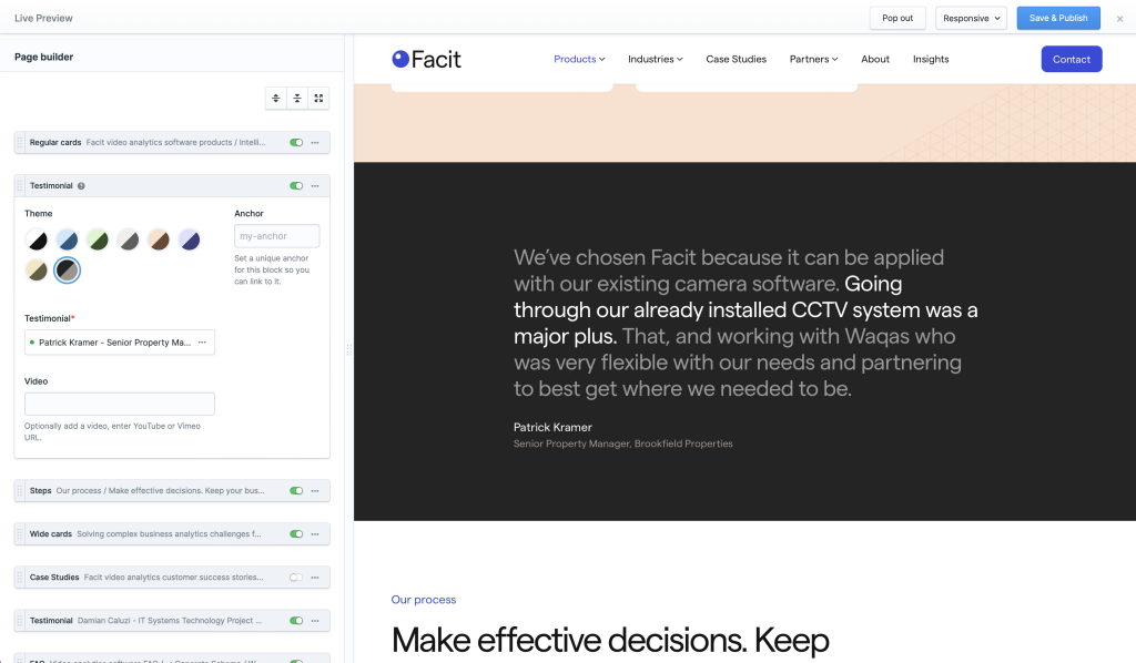 Screenshot van facit.ai: het beheer aan de achterkant. .